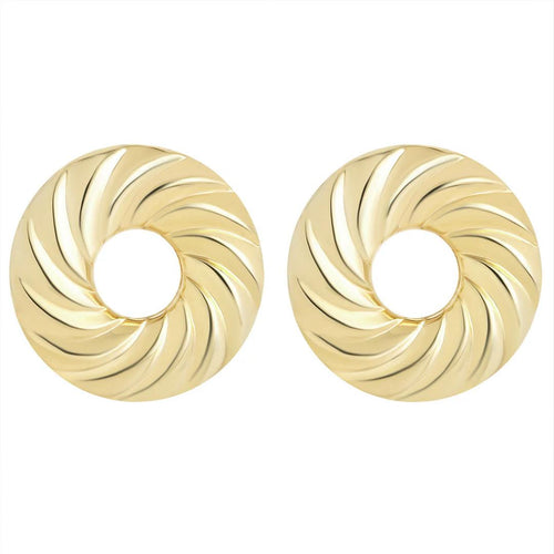 18CT GOLD PLATED LARGE ROUND RIBBED CIRCLE EARRINGS