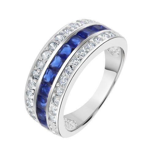 STERLING SILVER SAPPHIRE TRIPLE ROW RING