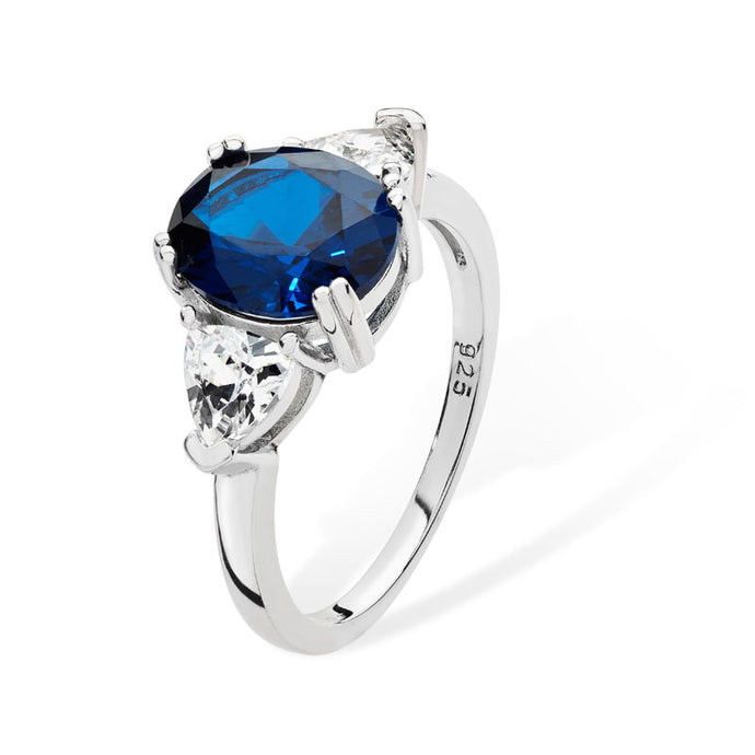 STERLING SILVER OVAL SAPPHIRE CUBIC ZIRCONIA RING