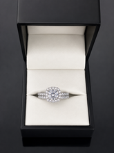 Load image into Gallery viewer, STERLING SILVER CUSHION CUT CUBIC ZIRCONIA HALO RING SET
