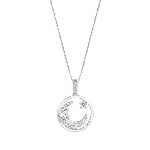 STERLING SILVER CZ MOON AND NORTH STAR PENDANT