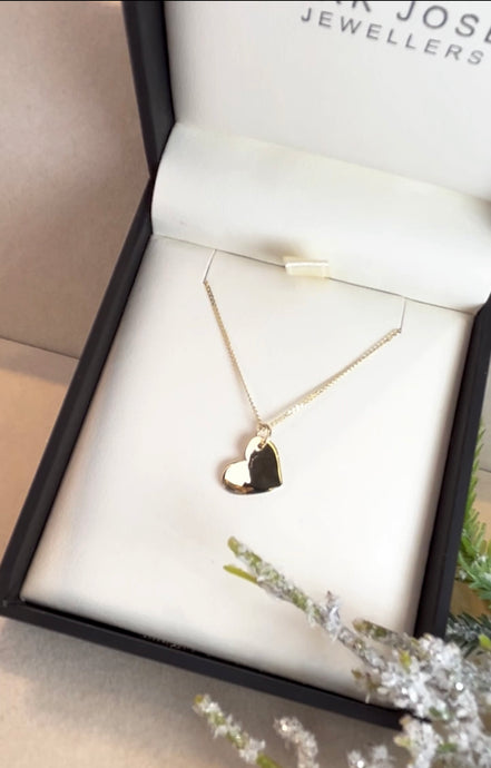 HANDMADE 9CT SOLID GOLD TILTED HEART PENDANT