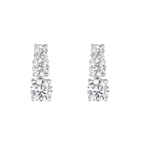 STERLING SILVER TRIPLE CUBIC ZIRCONIA CLAW SET EARRINGS