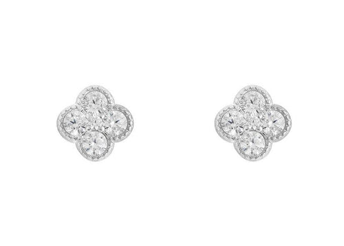 STERLING SILVER CUBIC ZIRCONIA CLOVER STUD EARRINGS