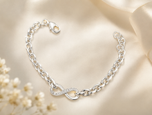 Load image into Gallery viewer, STERLING SILVER CUBIC ZIRCONIA INFINITY BRACELET