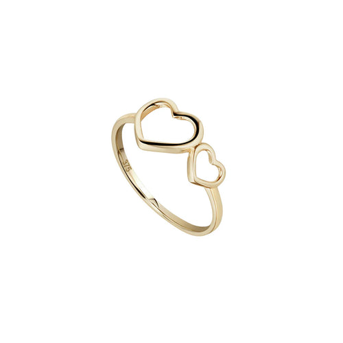 9CT YELLOW GOLD DOUBLE HEART RING