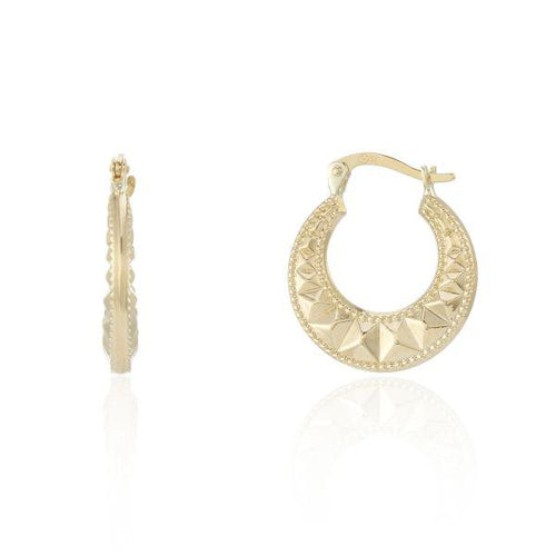 9CT YELLOW GOLD MODERN AZTEC CREOLE EARRINGS