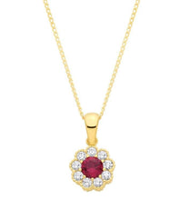 Load image into Gallery viewer, 9CT GOLD RUBY AND CUBIC ZIRCONIA FLOWER PENDANT