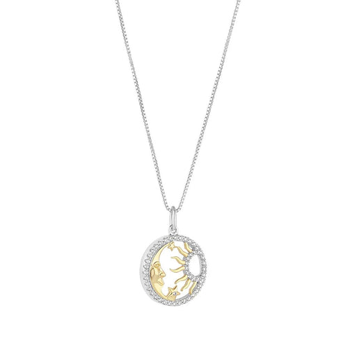 STERLING SILVER CZ & MOP TWO TONE SUN & MOON PENDANT