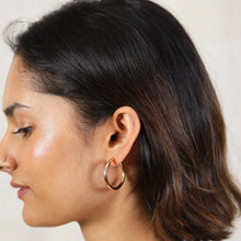 Load image into Gallery viewer, 18CT GOLD PLATED 30MM HOOPS WITH HINGE CLOSING