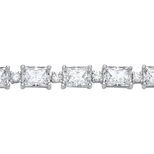 STERLING SILVER RHODIUM PLATED CZ ALTERNATING TENNIS BRACELET