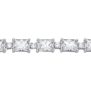 STERLING SILVER RHODIUM PLATED CZ ALTERNATING TENNIS BRACELET