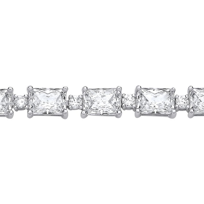 STERLING SILVER RHODIUM PLATED CZ ALTERNATING TENNIS BRACELET