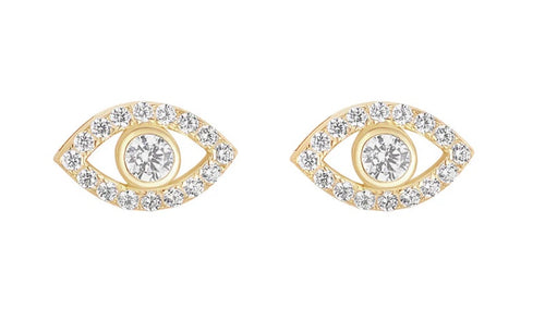 18CT GOLD PLATED CZ EVIL EYE EARRINGS
