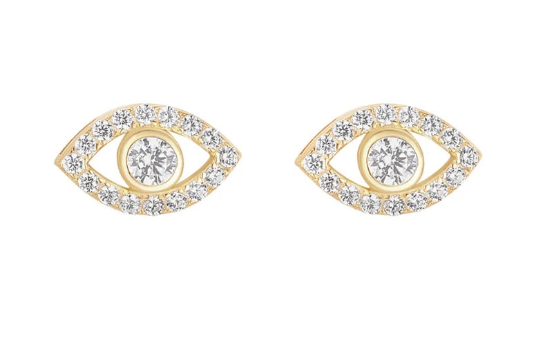 18CT GOLD PLATED CZ EVIL EYE EARRINGS