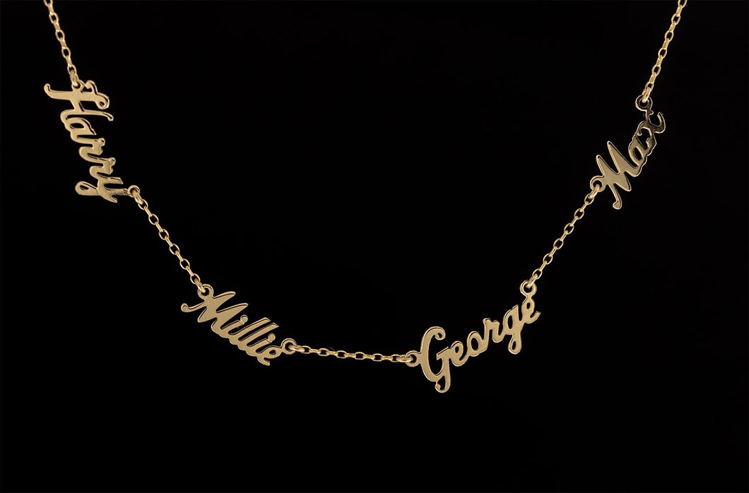 9CT GOLD MULTI NAME NECKLACE, 4 NAMES