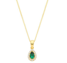 Load image into Gallery viewer, 9CT GOLD EMERALD AND CUBIC ZIRCONIA PEAR PENDANT NECKLACE