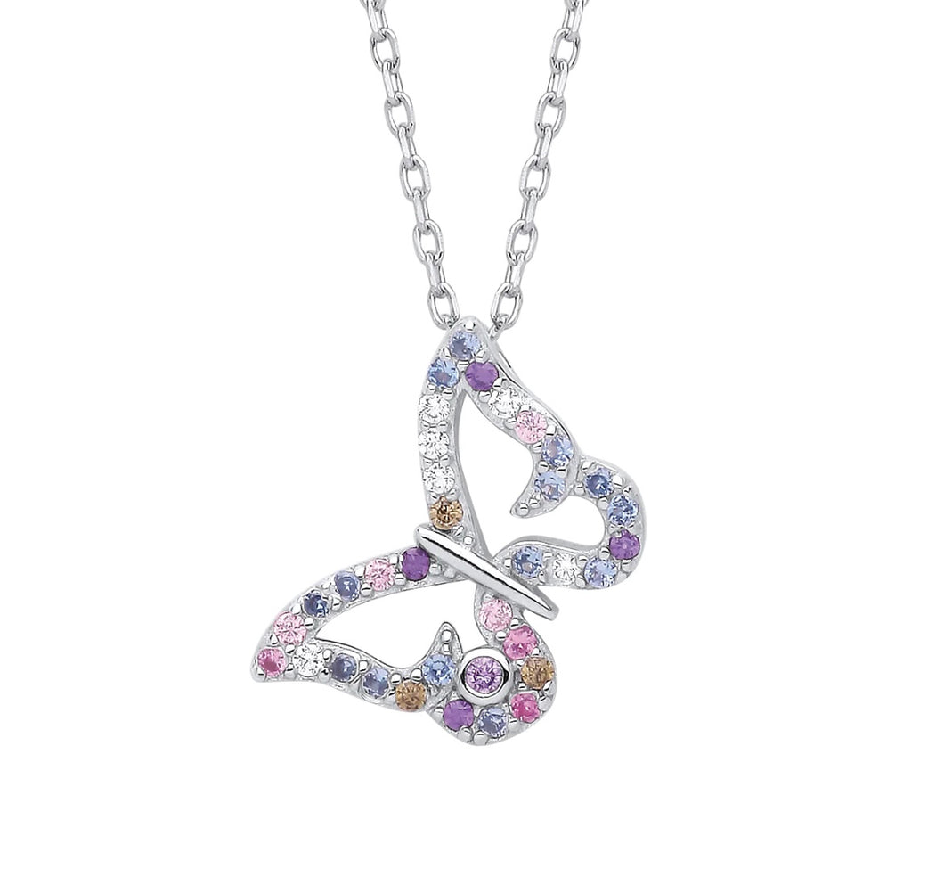 STERLING SILVER MULTICOLOUR BUTTERFLY NECKLACE