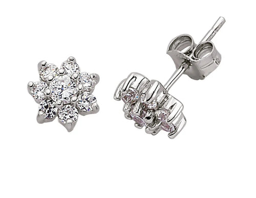 STERLING SILVER CZ FLOWER EARRINGS