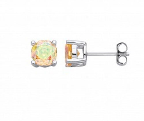 STERLING SILVER ROSE CUT YELLOW CZ STUD EARRINGS