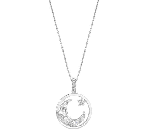STERLING SILVER CUBIC ZIRCONIA HANGING STAR MOON PENDANT