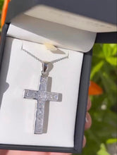 Load image into Gallery viewer, LARGE STERLING SILVER CUBIC ZIRCONIA CROSS NECKLACE