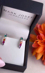 STERLING SILVER MULTICOLOUR HUGGIE HOOP EARRINGS