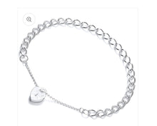 Load image into Gallery viewer, STERLING SILVER LOVE HEART PADLOCK CHARM BRACELET