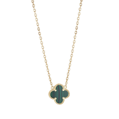 STERLING SILVER 18CT GOLD  MALACHITE CLOVER NECKLACE