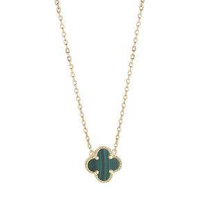 STERLING SILVER 18CT GOLD  MALACHITE CLOVER NECKLACE
