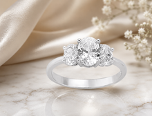 Load image into Gallery viewer, STERLING SILVER OVAL CUBIC ZIRCONIA TRILOGY RING