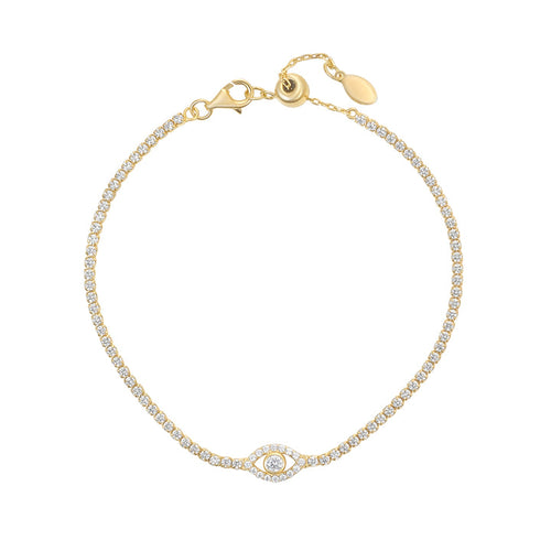 STERLING SILVER 18CT GOLD PLATED EVIL EYE TENNIS BRACELET