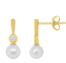 Load image into Gallery viewer, 9CT Y/G PEARL &amp; DIAMOND EARRINGS