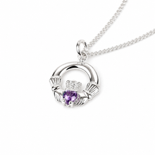Load image into Gallery viewer, STERLING SILVER BIRTHSTONE CLADDAGH PENDANT NECKLACE
