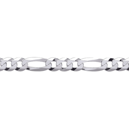 UNISEX STERLING SILVER DIAMOND CUT FIGARO CHAIN NECKLACE 8MM