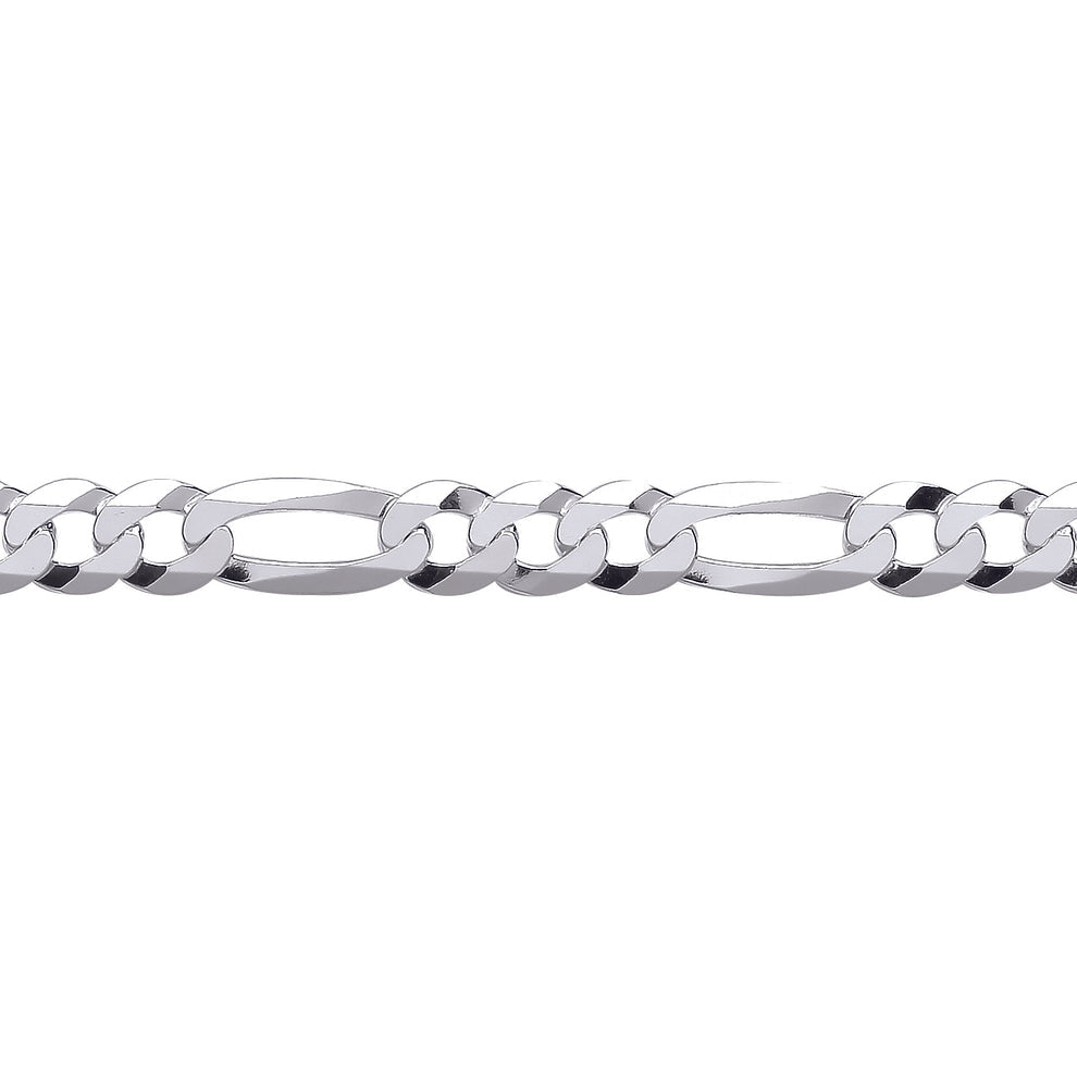 UNISEX STERLING SILVER DIAMOND CUT FIGARO CHAIN NECKLACE 8MM