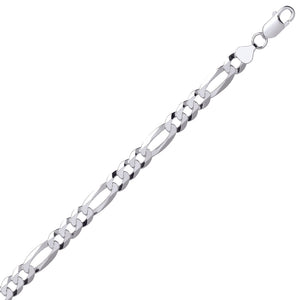 UNISEX STERLING SILVER DIAMOND CUT FIGARO CHAIN NECKLACE 8MM