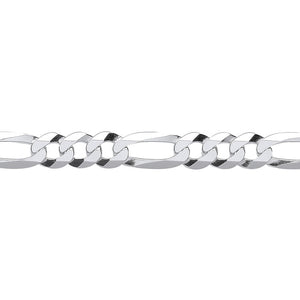 UNISEX STERLING SILVER DIAMOND CUT FIGARO CHAIN NECKLACE 8MM, 24 INCHES LONG