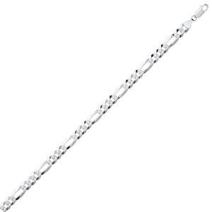 UNISEX STERLING SILVER DIAMOND CUT FIGARO CHAIN NECKLACE 8MM, 24 INCHES LONG