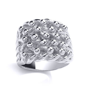 MENS STERLING SILVER ROPE EDGE 4 ROW RING