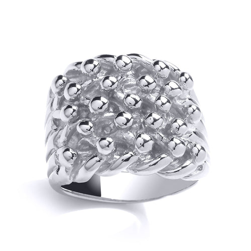 MENS STERLING SILVER ROPE EDGE 4 ROW RING