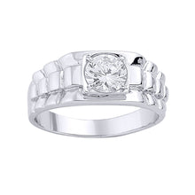 Load image into Gallery viewer, MENS STERLING SILVER CZ WATCH STRAP SOLITAIRE SIGNET RING