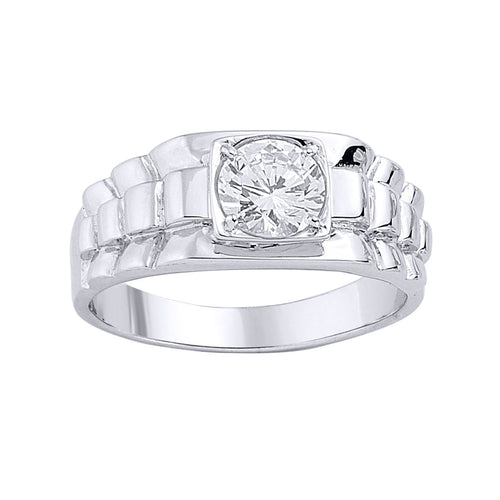 MENS STERLING SILVER CZ WATCH STRAP SOLITAIRE SIGNET RING
