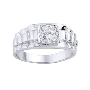 MENS STERLING SILVER CZ WATCH STRAP SOLITAIRE SIGNET RING