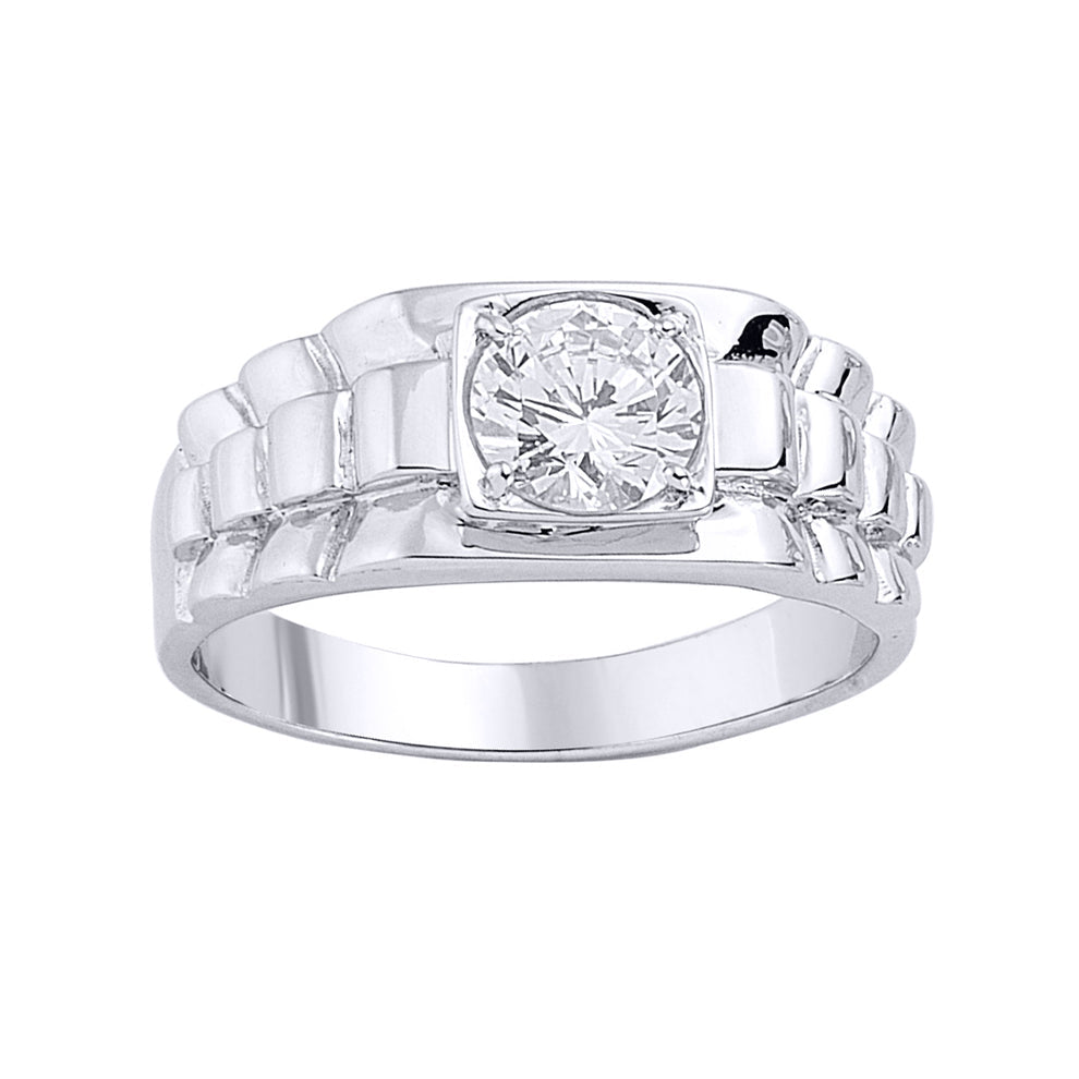 MENS STERLING SILVER CZ WATCH STRAP SOLITAIRE SIGNET RING