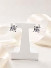 Load image into Gallery viewer, STERLING SILVER 7MM SQUARE CLAW SET STUD EARRINGS