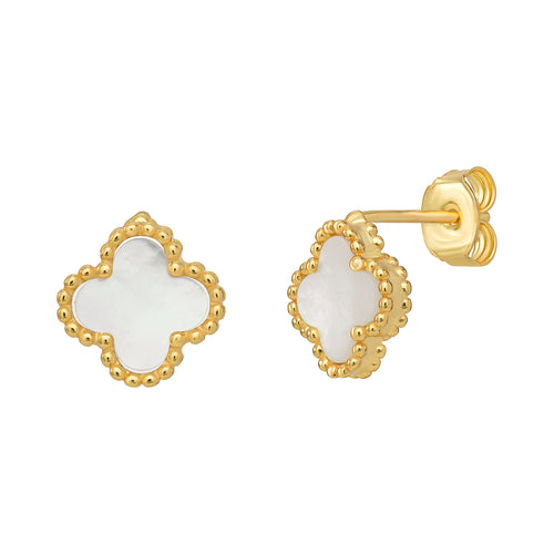 STERLING SILVER GOLD PLATED MOTHER OF PEARL CLOVER EARRINGS