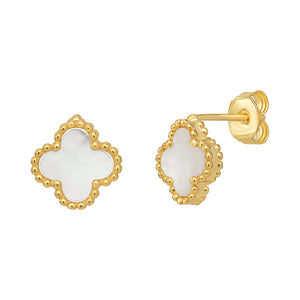 STERLING SILVER GOLD PLATED MOTHER OF PEARL CLOVER EARRINGS