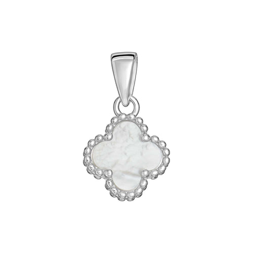 STERLING SILVER MOTHER OF PEARL CLOVER NECKLACE PENDANT