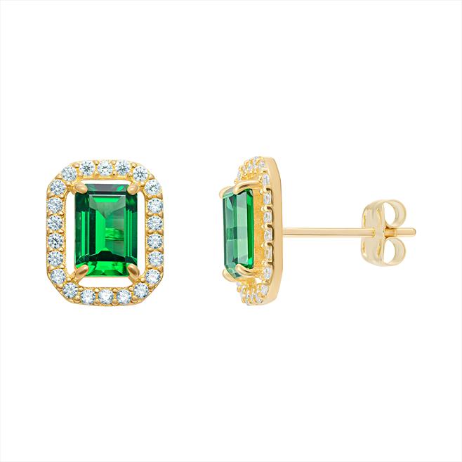 9CT YELLOW GOLD EMERALD HALO EARRINGS